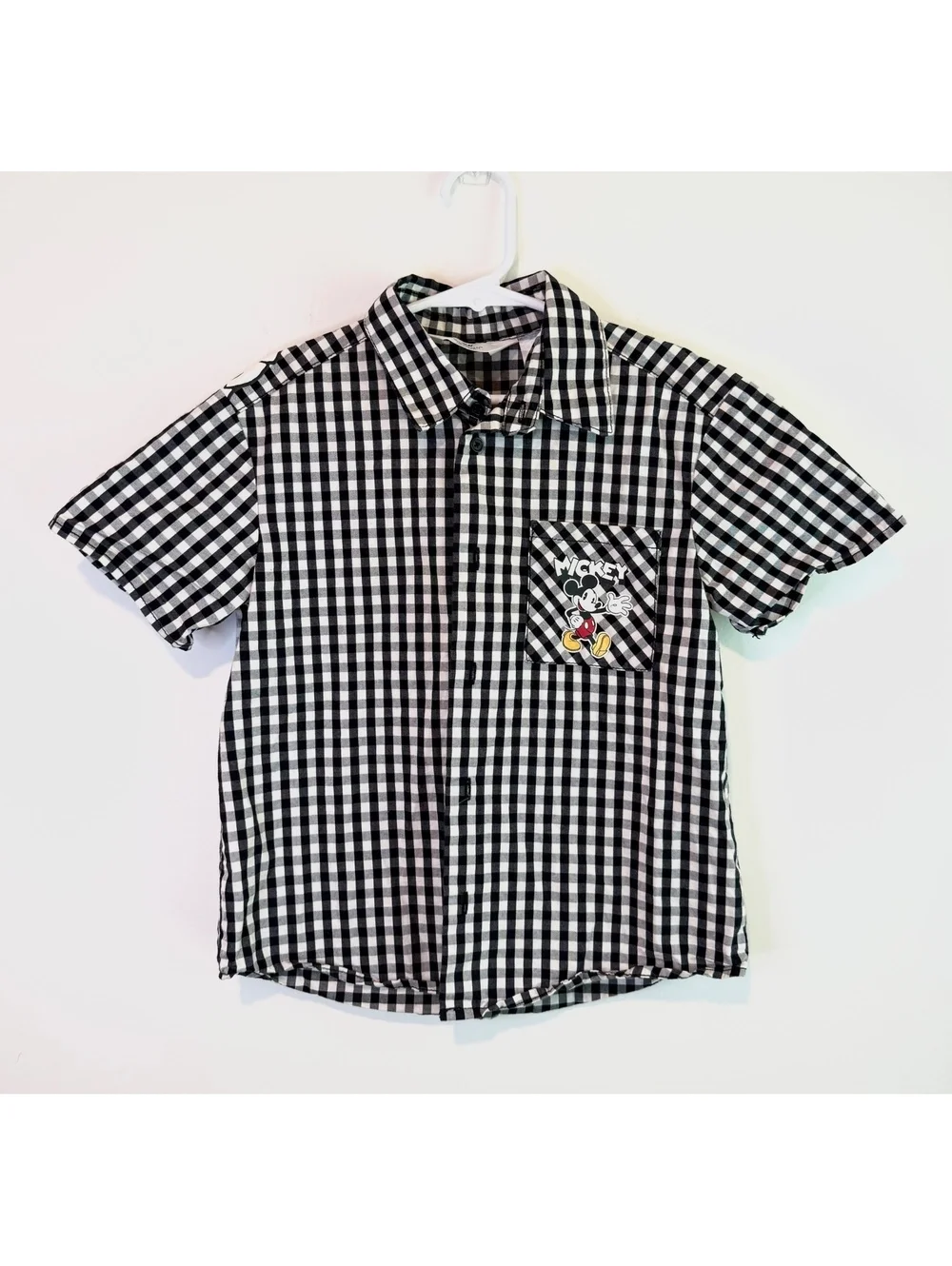 H&M Disney Mickey Mouse Black and White Checkered Short Sleeve Shirt Kids 6x